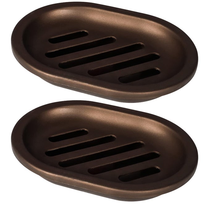 2 PCS SOAP DISH FOR SHOWER DOUBLE LAYER DRAINING SOAP BOX WITH DRIP TRAY PLASTIC BRONZE