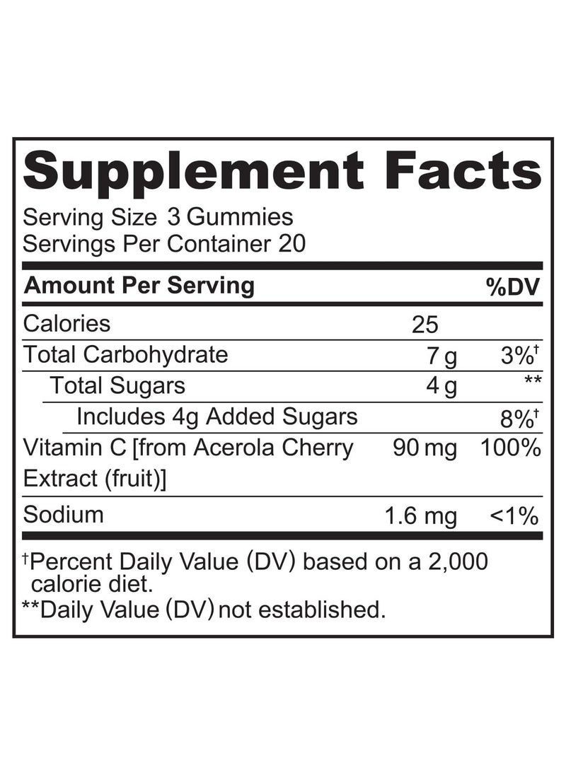 NATURELO - Vitamin C Whole Food  Gummies -  Vitamin C from Acerola Cherry Formulated to Support Immune Health & Antioxidant Defense, Orange Flavor Dietary Supplement - 60 Vegan-Friendly Gummies - Image 1