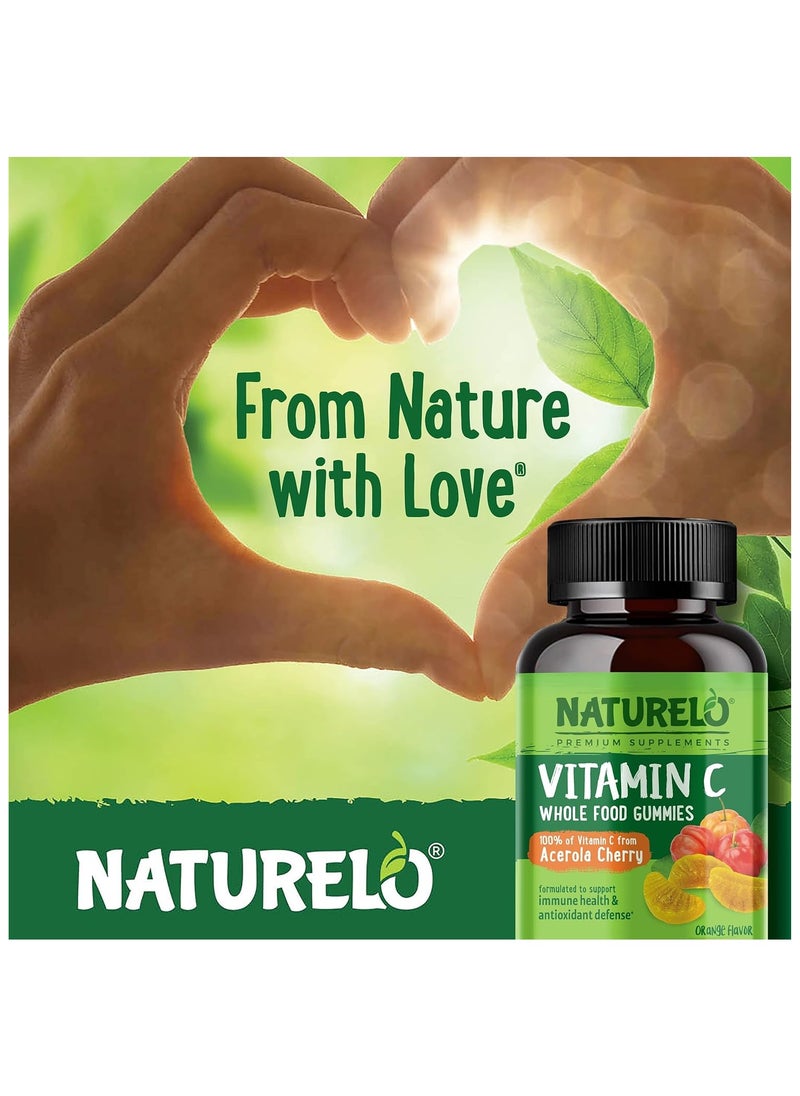 NATURELO - Vitamin C Whole Food  Gummies -  Vitamin C from Acerola Cherry Formulated to Support Immune Health & Antioxidant Defense, Orange Flavor Dietary Supplement - 60 Vegan-Friendly Gummies - Image 1