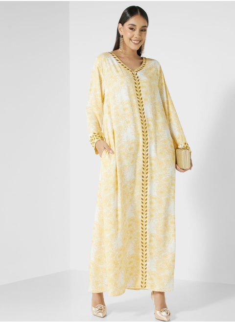 V-Neck Floral Print Jalabiya