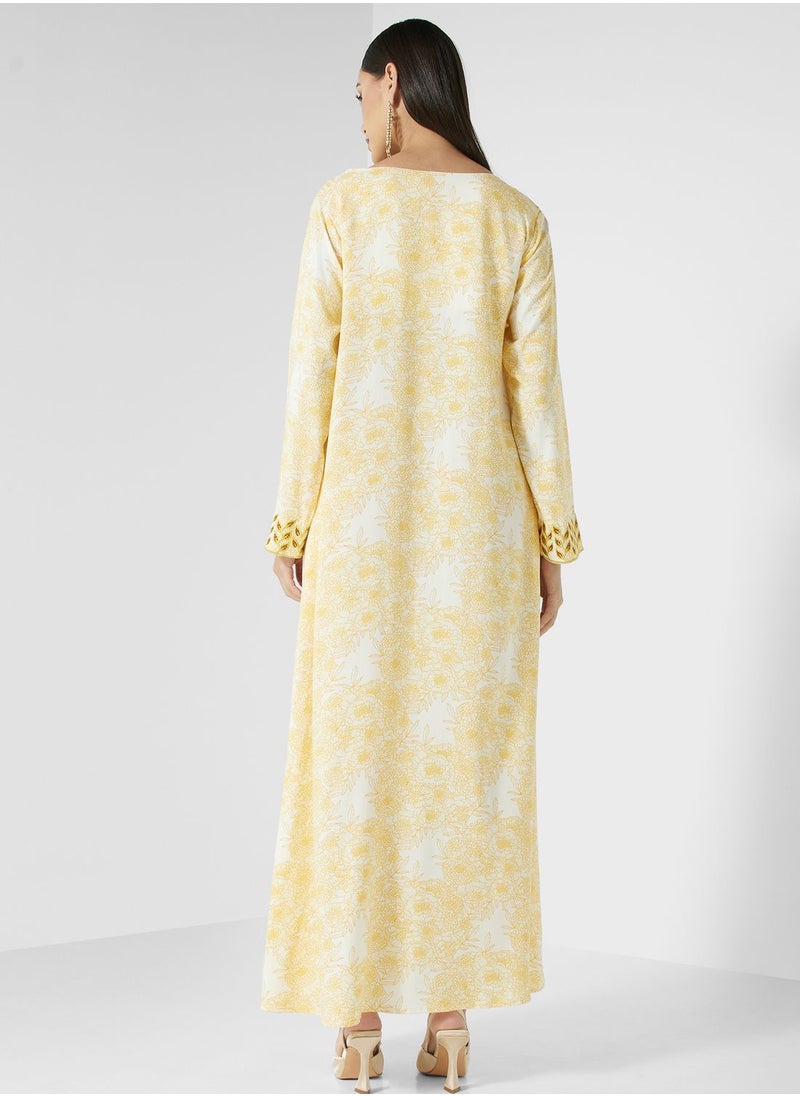 KASHKHA - V-Neck Floral Print Jalabiya - Image 1