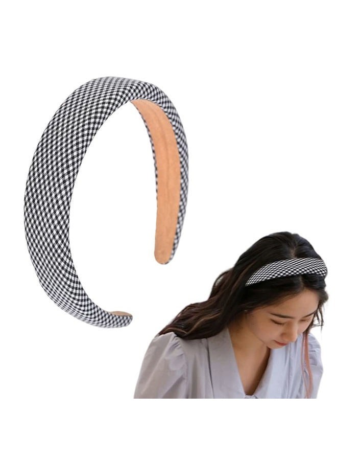Guqqeuc Buffalo Plaid Headband for Women Girls Black and White Check Headbands for Teen Girls Puffy Sponge Headband for Womens Padded Headbands for Women Basic Hair Accessories for Thick Thin Hair - Image 1