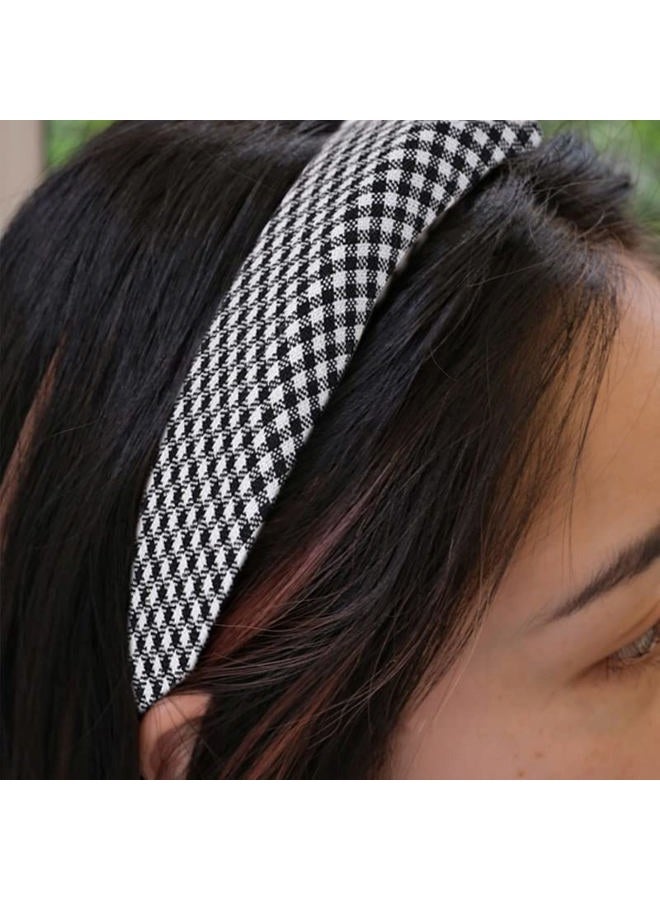 Guqqeuc Buffalo Plaid Headband for Women Girls Black and White Check Headbands for Teen Girls Puffy Sponge Headband for Womens Padded Headbands for Women Basic Hair Accessories for Thick Thin Hair - Image 2