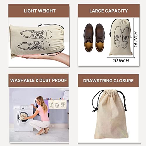 IVILLAGE Premium Reusable & Washable 100% Pure Cotton Cloth Travelling Shoe Cover/Pouches/Bags with Drawstring Closure|Handcrafted Doodle|Ideal for Travel & Storage Organizer|Pack of 6|OffWhite|Unisex - Image 2