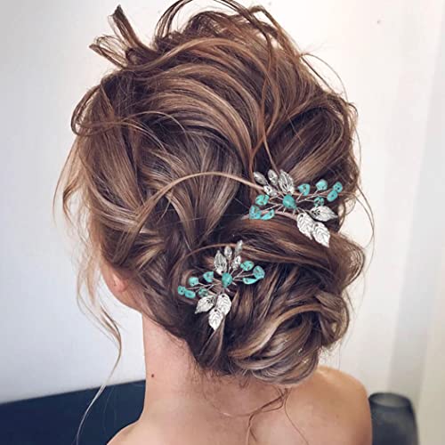 Earent Turquoise Wedding Hair Pins Bridal Hair Accessories for Women (Pack of 2) - Image 5