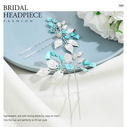 Earent Turquoise Wedding Hair Pins Bridal Hair Accessories for Women (Pack of 2) - Image 2