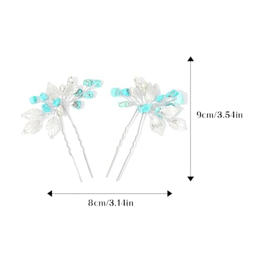 Earent Turquoise Wedding Hair Pins Bridal Hair Accessories for Women (Pack of 2) - Image 4
