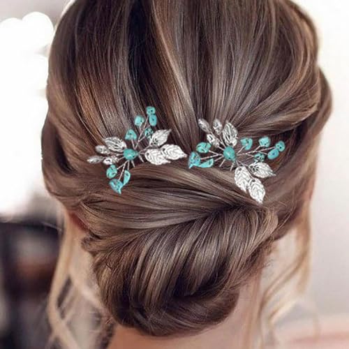 Earent Turquoise Wedding Hair Pins Bridal Hair Accessories for Women (Pack of 2) - Image 1