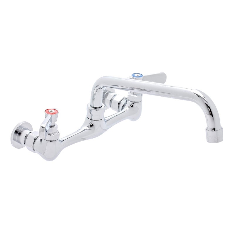 DuraSteel Kitchen Sink Faucet Wall Mount - DuraSteel 8"" Center Commercial Kitchen Sink Faucet with 8"" Swivel Spout - Dual Lever Handles - Brass Constructed & Chrome Polished - Image 1