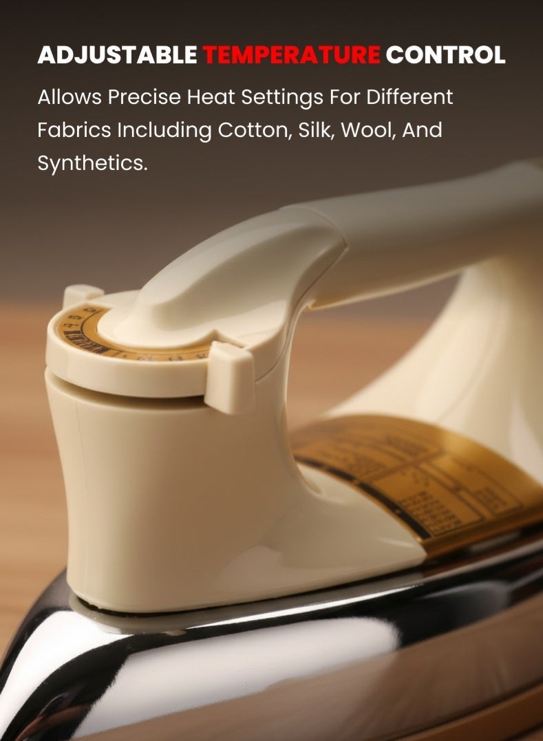 أوجيرا مكواة جافة ثقيلة الوزن 1.5 كجم | تسخين قوي 1200 واط | قاعدة غير لاصقة | منظم حرارة قابل للتعديل | جسم مقاوم للصدمات | حماية من الحرارة الزائدة | ضمان سنتين | OG111DI | أبيض/فضي/ذهبي - Image 5