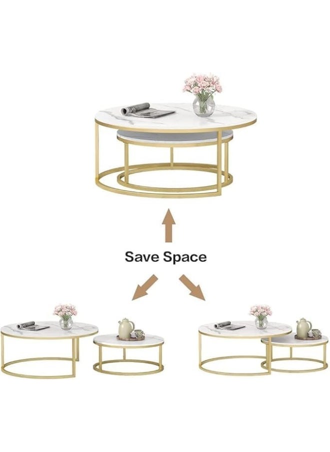 Generic Home Modern Nesting Coffee Table Set of 2 Wooden Side Table Minimalist Round Nesting Table Sturdy Steel Frame for Small Spaces Living Room Office Sky Over  - Image 3