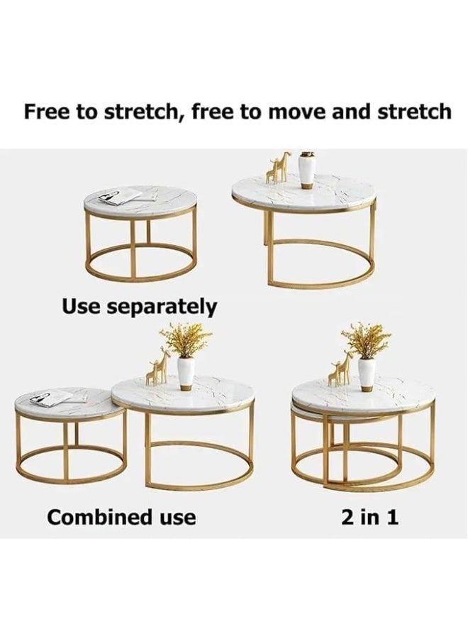 Generic Home Modern Nesting Coffee Table Set of 2 Wooden Side Table Minimalist Round Nesting Table Sturdy Steel Frame for Small Spaces Living Room Office Sky Over  - Image 2