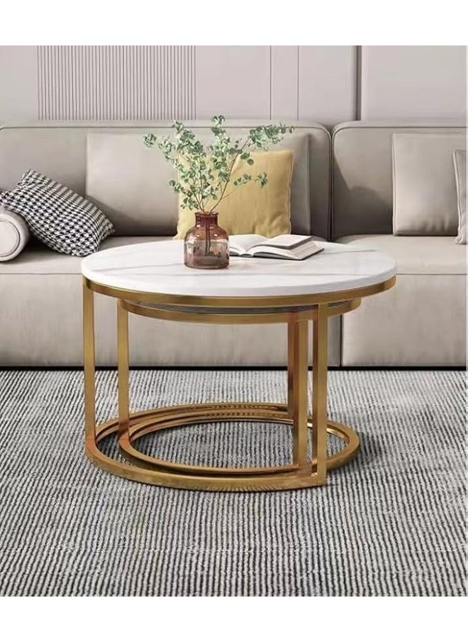 Generic Home Modern Nesting Coffee Table Set of 2 Wooden Side Table Minimalist Round Nesting Table Sturdy Steel Frame for Small Spaces Living Room Office Sky Over  - Image 1