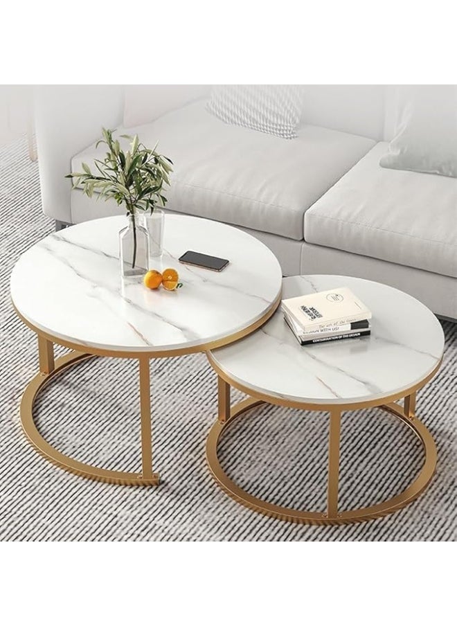 Generic Home Modern Nesting Coffee Table Set of 2 Wooden Side Table Minimalist Round Nesting Table Sturdy Steel Frame for Small Spaces Living Room Office Sky Over  - Image 4