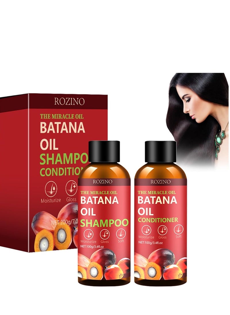 Rozino مجموعة شامبو وبلسم زيت الباتانا، شامبو الباتانا لنمو الشعر للشعر الخفيف وتساقط الشعر، مجموعة شامبو وبلسم لنمو الشعر لجميع أنواع الشعر للرجال والنساء - Image 1