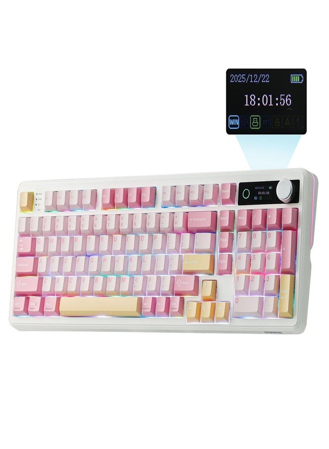 ابوماكر لوحة مفاتيح EPOMAKER TH99 PRO الميكانيكية بنسبة 96% مع شاشة ومقبض، بطارية 10000 مللي أمبير، 2.4 جيجاهرتز/بلوتوث، تبديل سريع، برنامج تشغيل مخصص، إضاءة خلفية RGB، غطاء مفاتيح PBT، لوحة مفاتيح ألعاب لاسلكية لأجهزة الكمبيوتر الشخصية/ماك (وردي، هادئ بلون ملح البحر) - Image 1