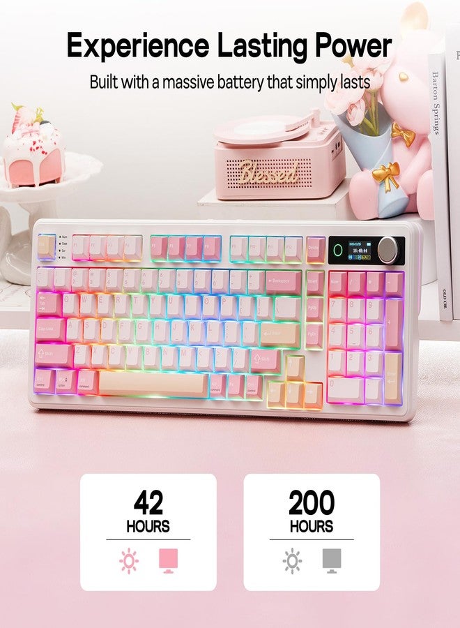ابوماكر لوحة مفاتيح EPOMAKER TH99 PRO الميكانيكية بنسبة 96% مع شاشة ومقبض، بطارية 10000 مللي أمبير، 2.4 جيجاهرتز/بلوتوث، تبديل سريع، برنامج تشغيل مخصص، إضاءة خلفية RGB، غطاء مفاتيح PBT، لوحة مفاتيح ألعاب لاسلكية لأجهزة الكمبيوتر الشخصية/ماك (وردي، هادئ بلون ملح البحر) - Image 4