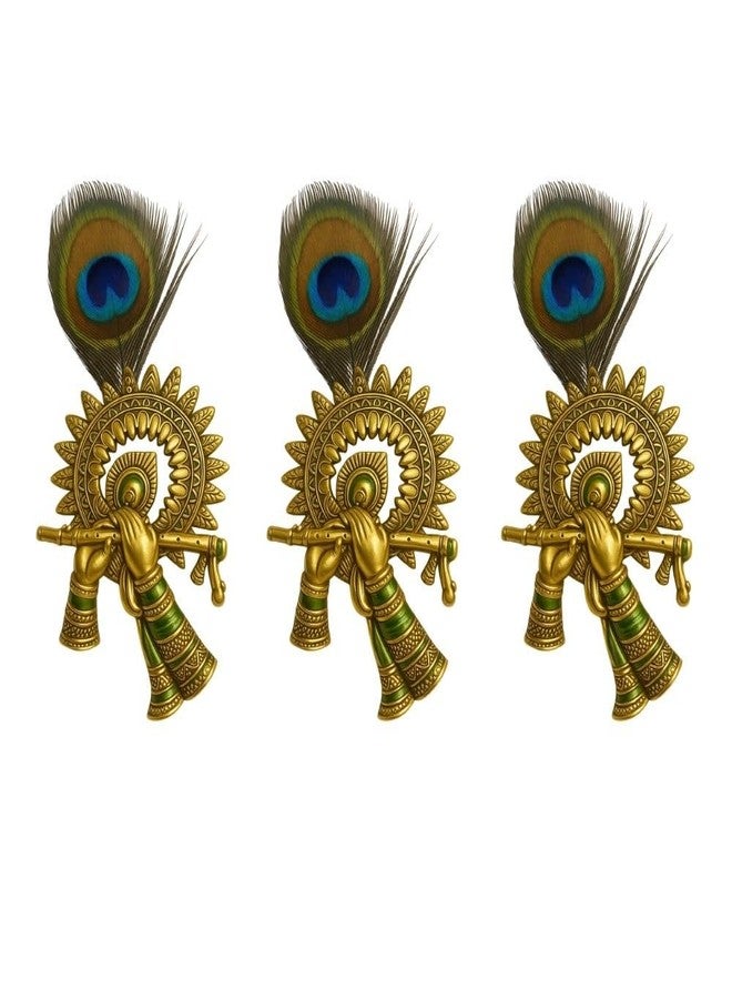 Fiable Collection Lord Krishna Peacock Feather (Mor Pankh) Brooch with Flute - Handmade Traditional Accessory for Men, Women & Kids - Ideal for Pooja, Janmashtami & Cultural Wear Pack of 3 - Image 2