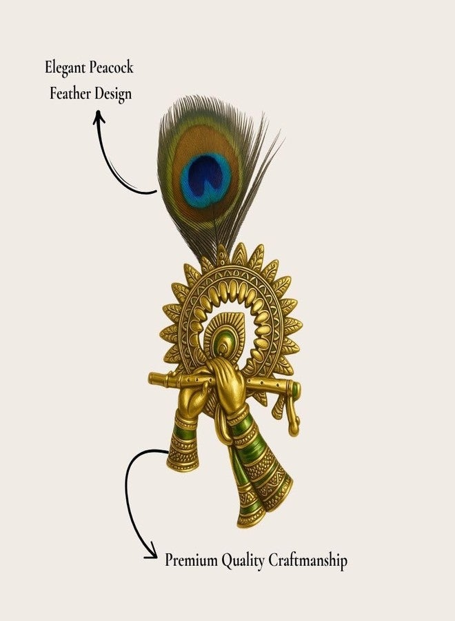 Fiable Collection Lord Krishna Peacock Feather (Mor Pankh) Brooch with Flute - Handmade Traditional Accessory for Men, Women & Kids - Ideal for Pooja, Janmashtami & Cultural Wear Pack of 3 - Image 3
