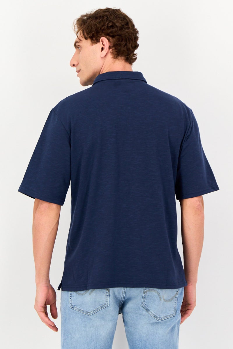 Core Elements Men Regular Fit Chambray Short Sleeves Casual Shirt, Navy Blue - Image 3