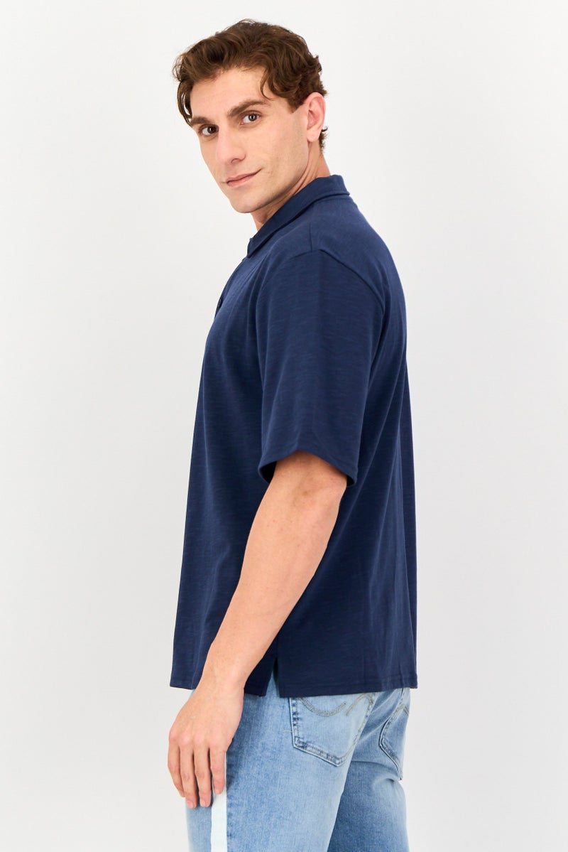 Core Elements Men Regular Fit Chambray Short Sleeves Casual Shirt, Navy Blue - Image 2