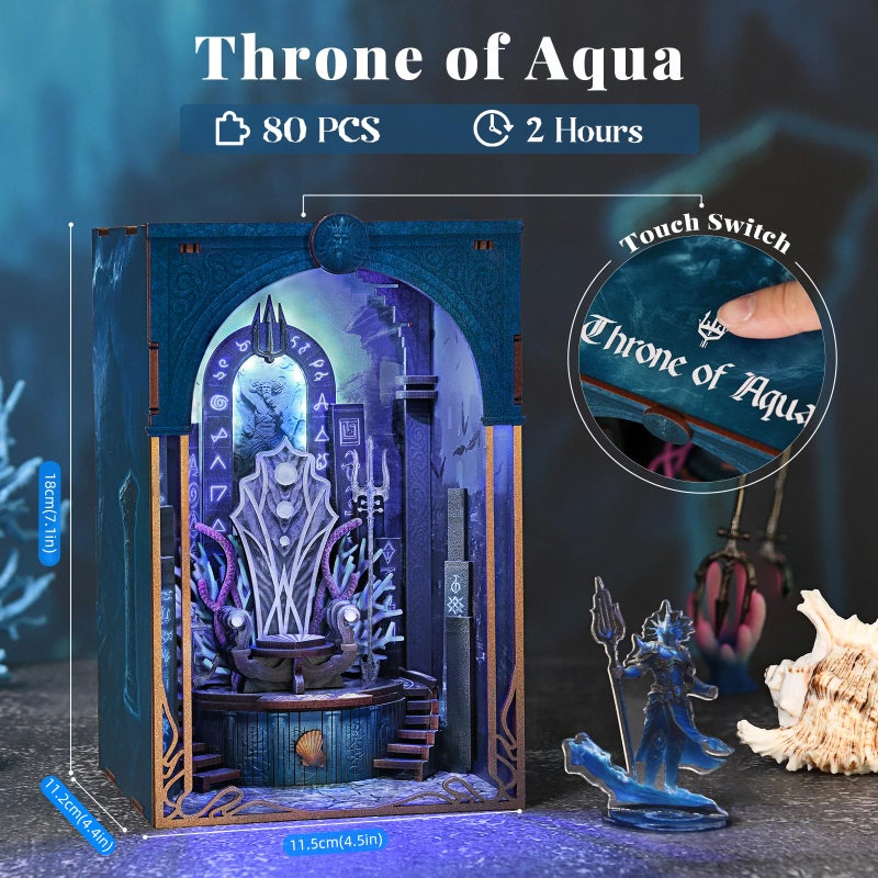 CCCDF Book Nook Kit - DIY Miniature House Dollhouse Kit, Booknook Tiny House Bookshelf Decor for Beginners, Adults and Teens, Gifts for Family, Friends (Throne of Aqua) - Image 3
