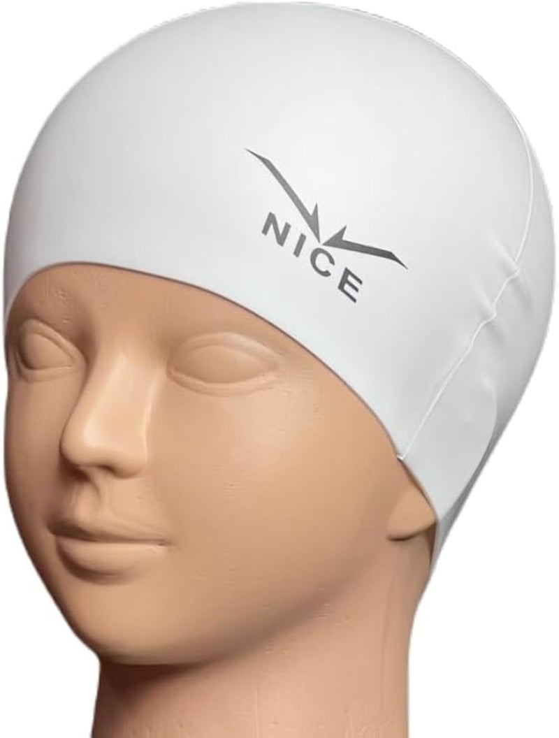 NICE Swimming Cap white Flexible Silicone for Hair Protection