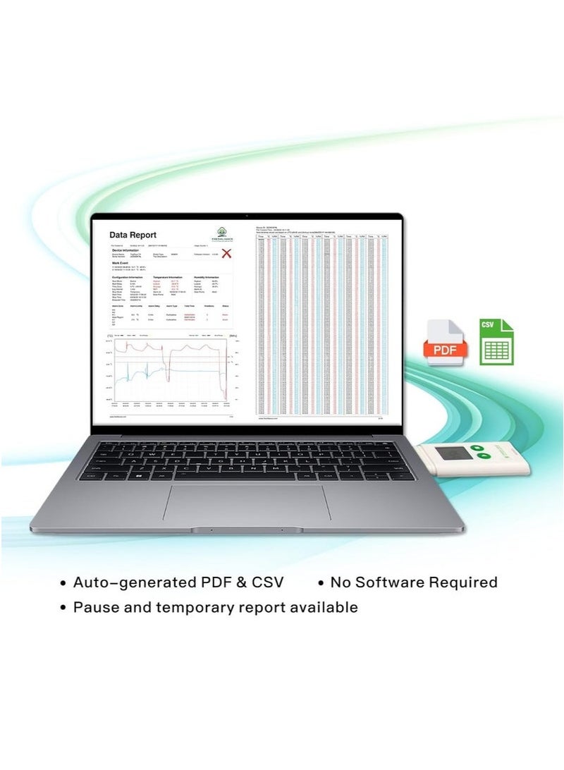 نضارة مسجل بيانات رطوبة درجة الحرارة USB، مسجل رطوبة درجة الحرارة قابل لإعادة الاستخدام مع تقرير PDF أو CSV، مقياس حرارة الثلاجة الرقمي للرطوبة بدقة 35000 نقطة عالية، TagPlus-TH - Image 5