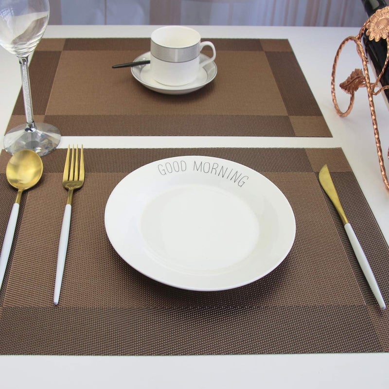 Baskety (Set of 4 PCS) Colorful Place Mats Dining Tablemates Washable Heat Resistant. (Brown) - Image 3