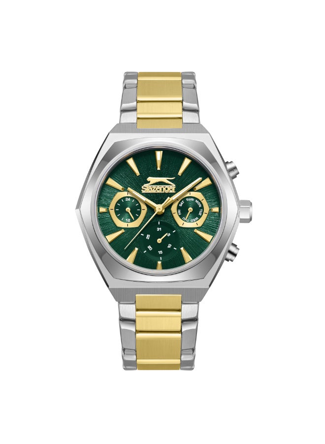 سلازنجر ساعة رجالية متعددة الوظائف بسوار معدني فضيذهبي - Image 1
