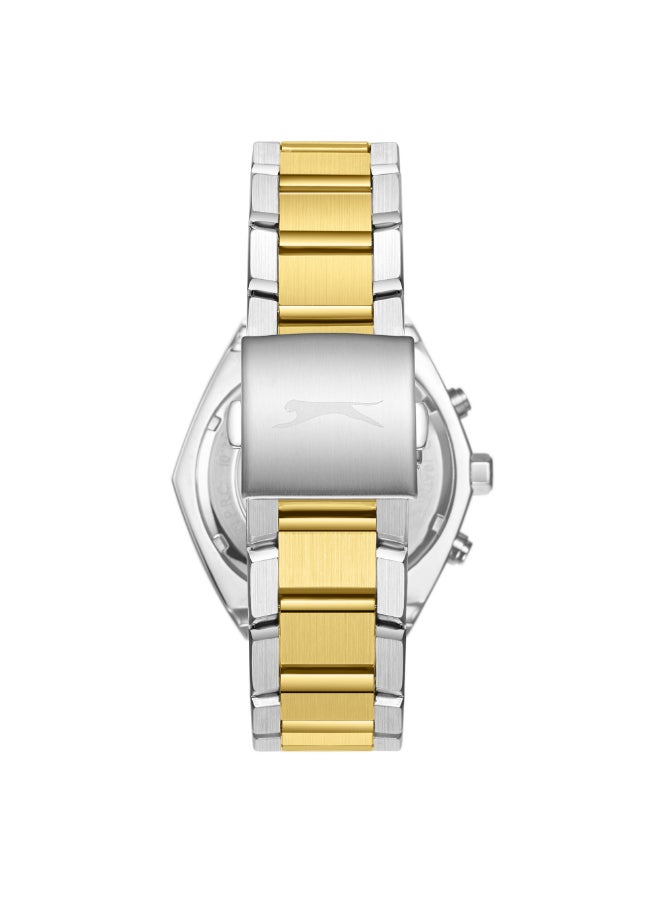 سلازنجر ساعة رجالية متعددة الوظائف بسوار معدني فضيذهبي - Image 4