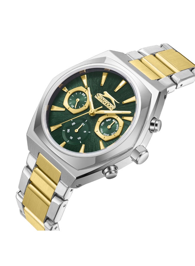 سلازنجر ساعة رجالية متعددة الوظائف بسوار معدني فضيذهبي - Image 2