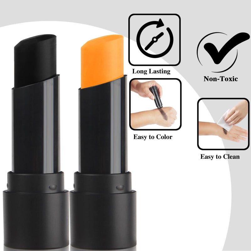 MEICOLY 2Pcs Black and Orange Face Body Paint Stick,Waterproof Face Paint for Halloween Pumpkin Tiger Lion Cosplay Makeup,Eye Black Stick for Baseball/Softball/Football/Lacrosse - Image 2