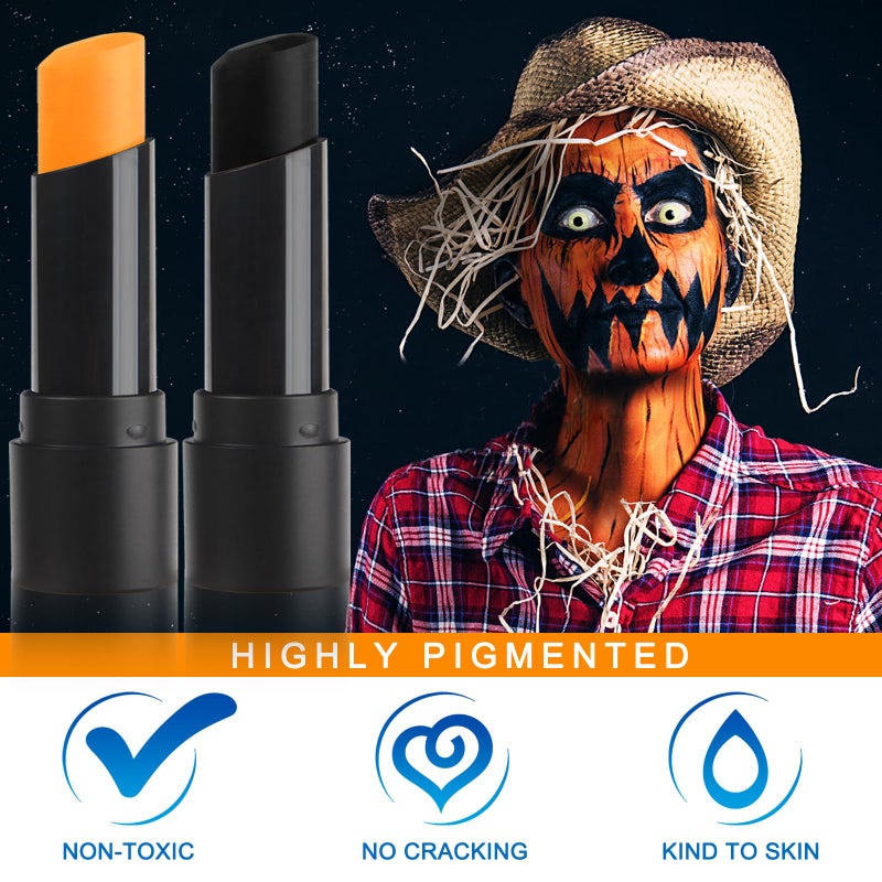 MEICOLY 2Pcs Black and Orange Face Body Paint Stick,Waterproof Face Paint for Halloween Pumpkin Tiger Lion Cosplay Makeup,Eye Black Stick for Baseball/Softball/Football/Lacrosse - Image 3