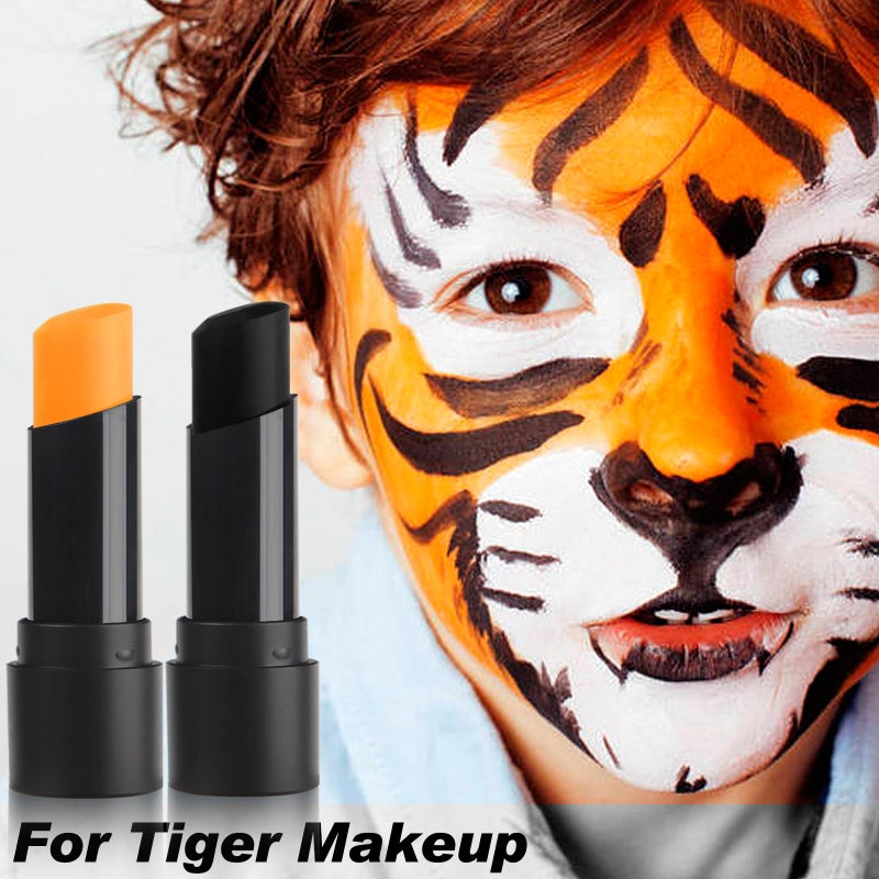 MEICOLY 2Pcs Black and Orange Face Body Paint Stick,Waterproof Face Paint for Halloween Pumpkin Tiger Lion Cosplay Makeup,Eye Black Stick for Baseball/Softball/Football/Lacrosse - Image 5