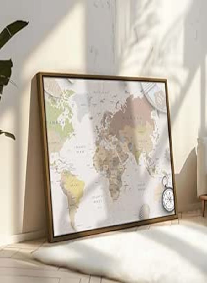 Sea travel things world map composition framed wall art 90x60 