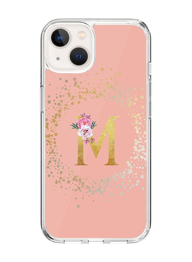 Stylizedd Classic Clear Case For iPhone 15 Plus, Hybrid Soft Case Thin Cover- Custom Monogram Initial Letter Floral Pattern Alphabet - M(Rose Pink) - Image 1