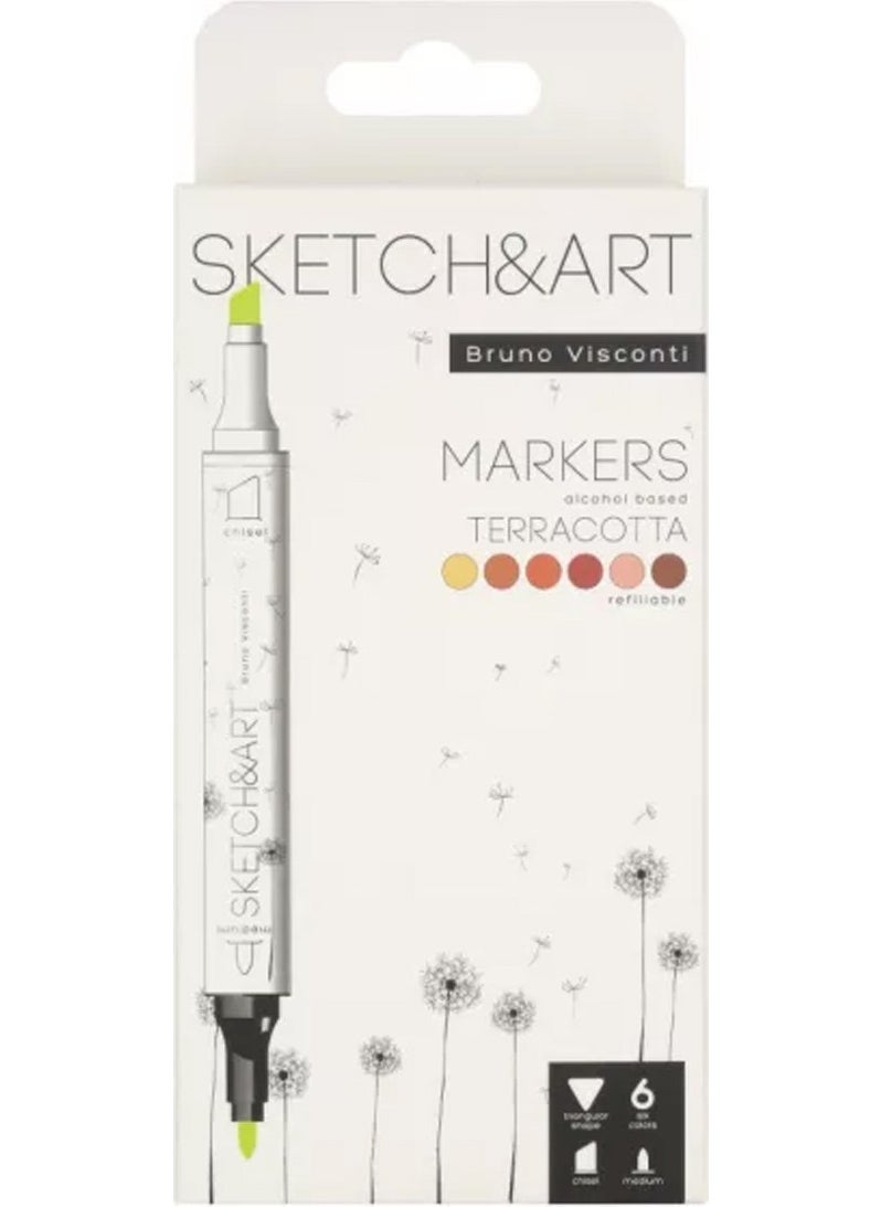 Bruno Visconti 'Sketch Art' Double Sided Markers 6 Colors Terracota 