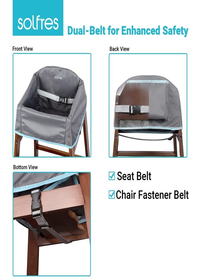 Solfres Dual-Belt Baby High Chair Cover, Upgrade Version, for Wooden or Restaurant High Chair, Sturdy and Robust Material, Waterproof Washable Stain and Slip Resistant, Gray - Image 2