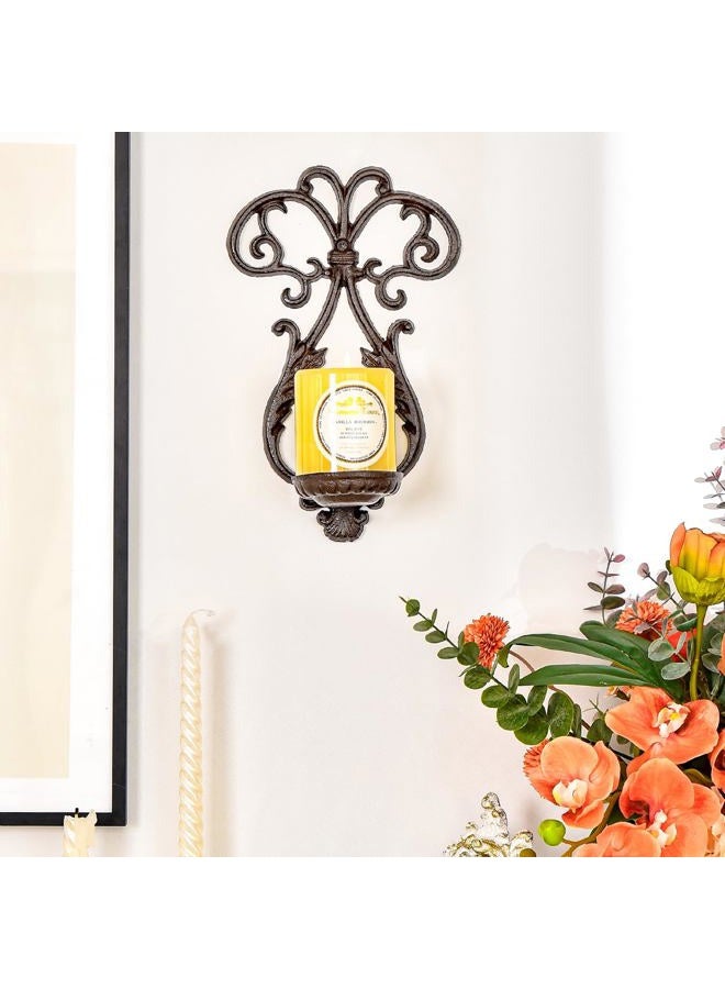 Sungmor Cast Iron Wall Hanging Sconce Tealight Pillar Candlesticks Holder - Vintage Simple Style Emblem Shape Home Candle Display Holder - Handmade Art Candle Stand Decor for Indoor Outdoor - Image 2