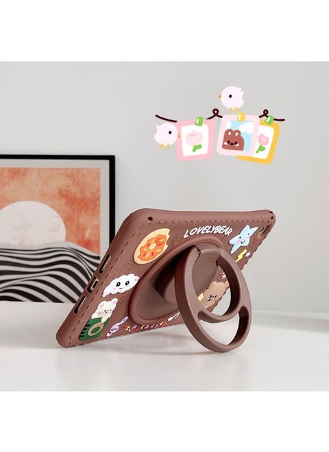 360 Rotating Cat Face For Apple Ipad56 Generation 10.9/10.2 Huawei V7 Samsung A9T295 Lenovo Vivo-Color:Small Brown Bear +360 Rotating Bracket-Applicable Model:ipad Pro 10.5/ Air 3 2019