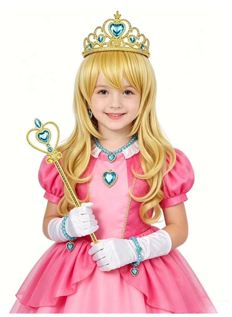 Bluejw Princess Dress Set with Accessaries, Gorgeous Princess Costume with Puff Sleeves, Elegant Princess Dress Up Costume for Girls, Great for Fancy Dress Parties, Birthdays, Prom Outfits and Cosplay Activities - Image 1