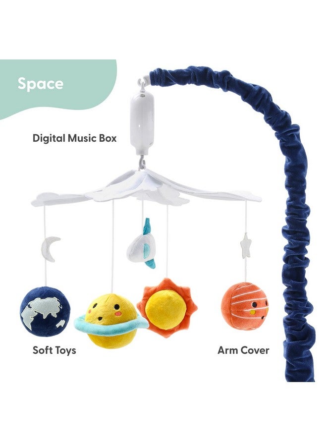 The Peanut Shell The Peanutshell Crib Mobile for Boys or Girls - White and Dark Blue Musical Baby Crib Mobile with 12 Lullabies, Planets Baby Spectacular Space Nursery Decor - Image 2