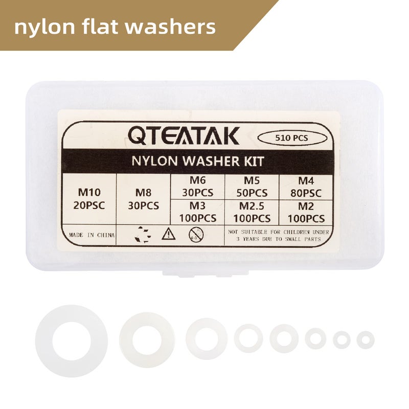 Qteatak 510 Pcs White Nylon Flat Washer Assortment Kit For Electrical Connections On Household & Commercial Appliances (M2 M2.5 M3 M4 M5 M6 M8 M10) - Image 4
