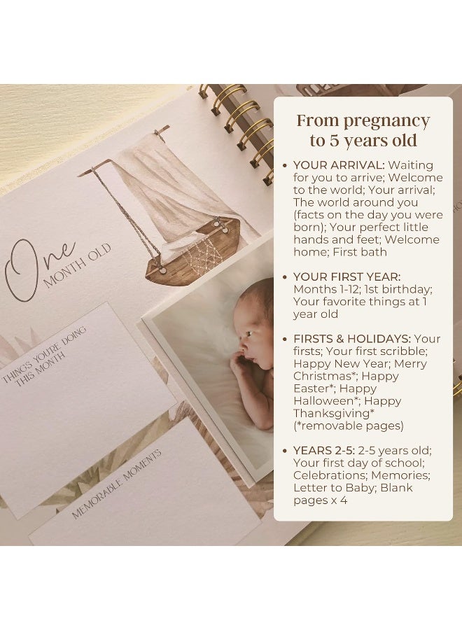 Peachly Unisex Baby Memory Book | Baby Photo Album Minimalist Baby Book First Year Baby Book Keepsake for Milestones | Simple Baby Scrapbook for Boy Girl Milestones | Natural Linen - Haven - Image 5