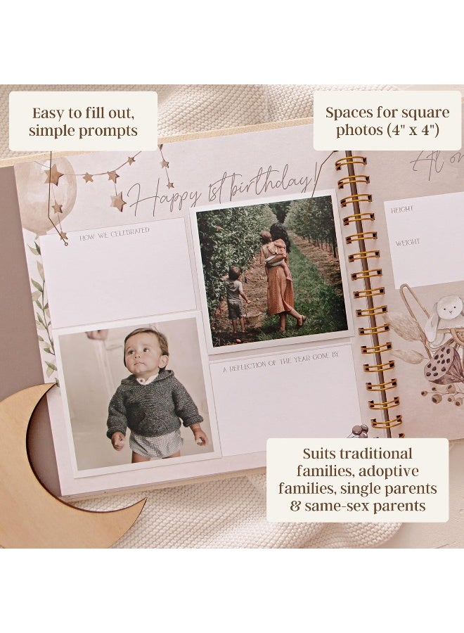 Peachly Unisex Baby Memory Book | Baby Photo Album Minimalist Baby Book First Year Baby Book Keepsake for Milestones | Simple Baby Scrapbook for Boy Girl Milestones | Natural Linen - Haven - Image 4