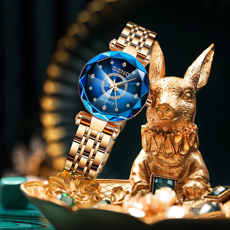 SENO Hot Selling Ocean Heart Quartz Watch for Women with Diamond-Encrusted Steel Band, Waterproof - Image 2