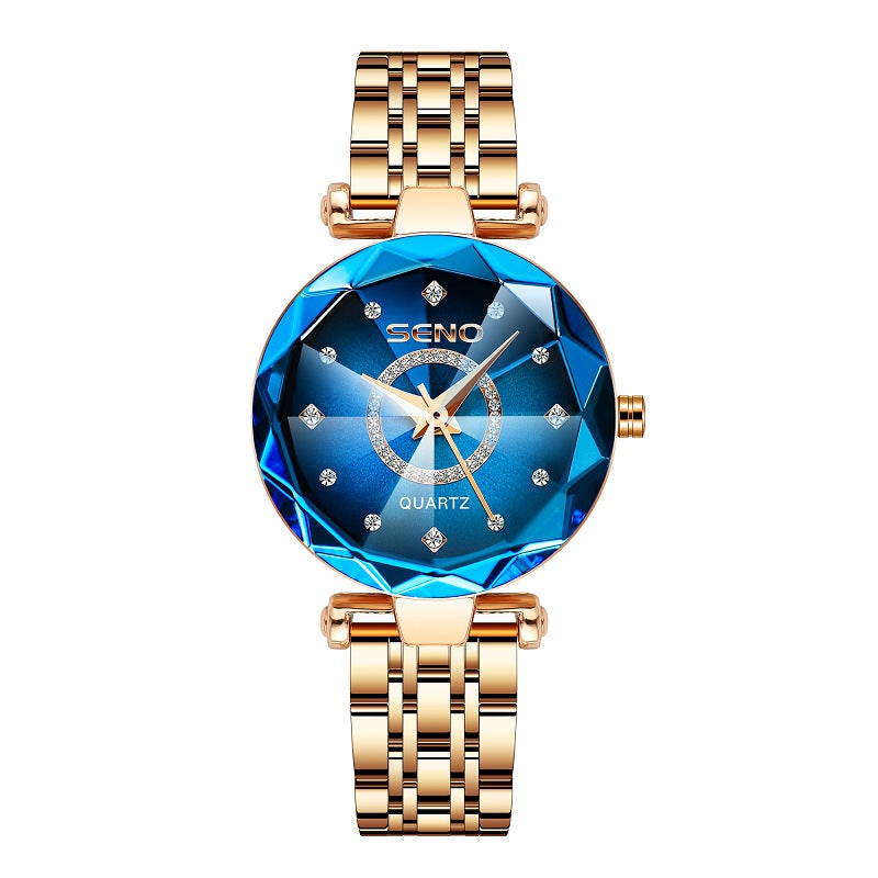 SENO Hot Selling Ocean Heart Quartz Watch for Women with Diamond-Encrusted Steel Band, Waterproof - Image 1