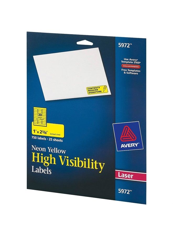 Avery Printable Address Labels with Sure Feed, 1" x 2-5/8", Neon Yellow, 750 Blank Mailing Labels (5972) - Image 2