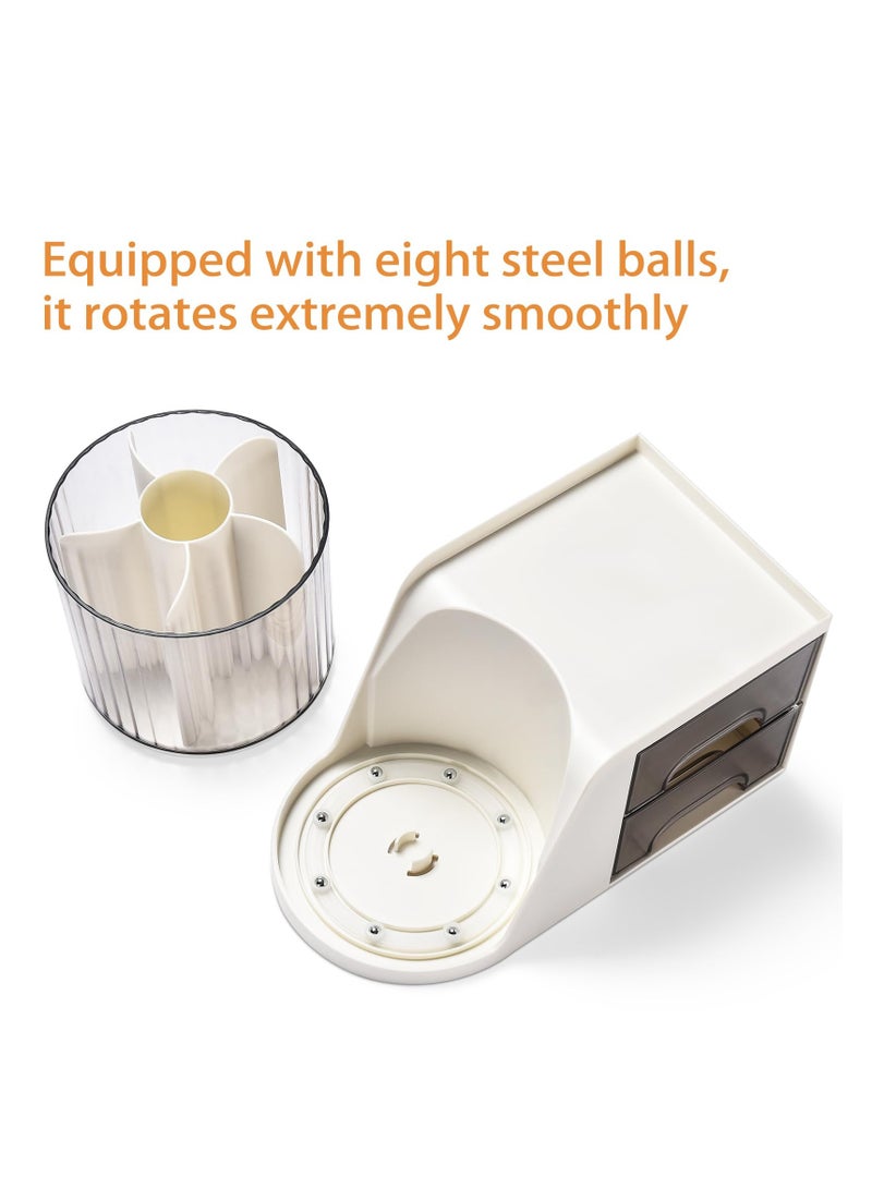 Desk Organizer with 2 Drawer 360 Degree Rotating Pen Holder for Desk Desk Organizers and Accessories with 6 Slots Pencil Organizer Art Supply Storage Box for Office (White) - Image 4